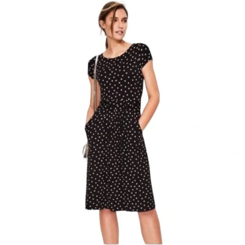 Boden Amelie Black Chalky Pink Dot Stretch Jersey Dress US 12 R
